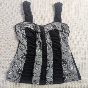 FANG Tank Top Cami Black Women's XL Embroidered Y2K Rare Embroidered Ruched Lace